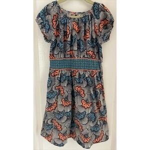 TEA COLLECTION Girls Blue Pink Floral Woven Dress Short Sleeve Size 7 Boutique